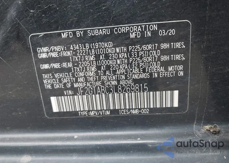 2020 Subaru Crosstrek из США, поврежденный, VIN JF2GTABC3L8269815